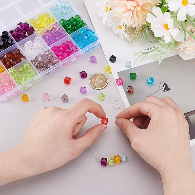 225Pcs 15 Colors Transparent Acrylic Beads OACR-ME0001-03-1