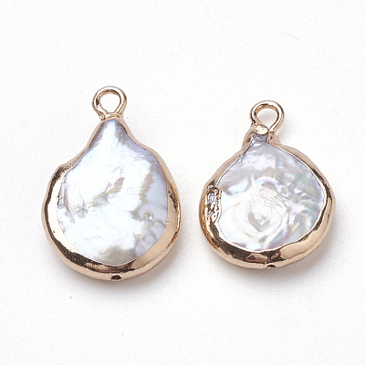 Electroplate Natural Baroque Pearl Keshi Pearl Pendants PEAR-Q008-08G-1