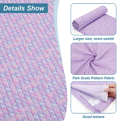 Polyester Mermaid Fish Scale Pattern Fabric DIY-WH0622-024C-1