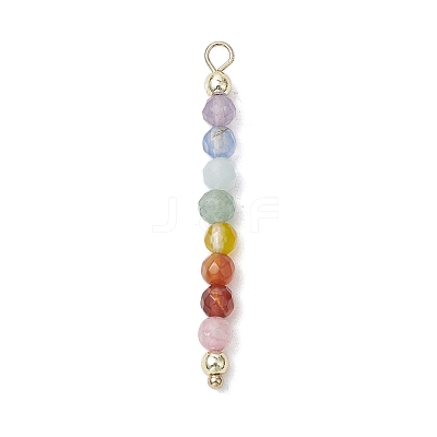 Natural Agate & Carnelian & Green Aventurinee & Aquamarine & Amethyst Faceted Round Beaded Chakra Pendants PALLOY-JF03450-1