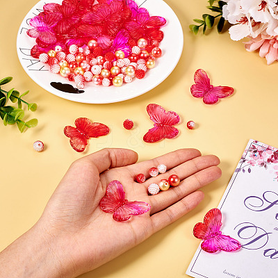 100Pcs 4 Styles Acrylic with Plastic Imitation Pearl Beads OACR-TA0002-88-1