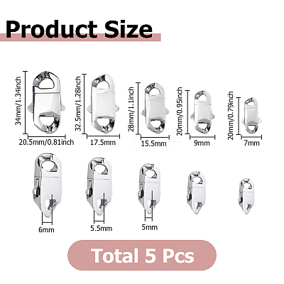 5Pcs 5 Styles Stainless Steel Bayonet Clasps STAS-HS0001-61-1