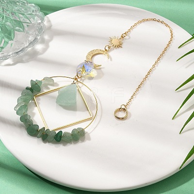 Natural Green Aventurine  Chip Beaded Hanging Suncatchers HJEW-TA00288-01-1