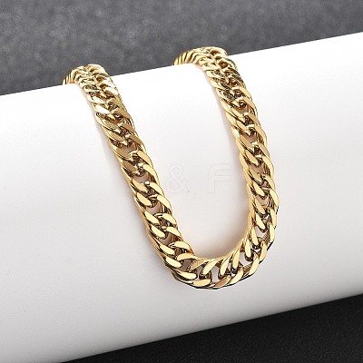 304 Stainless Steel Cuban Link Bracelets for Men Women BJEW-Q038-05G-1