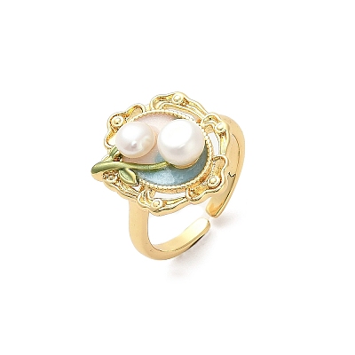 Brass Enamel Cuff Rings RJEW-K291-04G-03-1