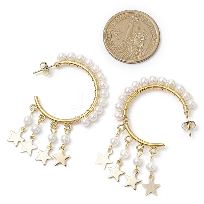 Star Shell Pearl Dangle Stud Earrings EJEW-JE06186-01-1