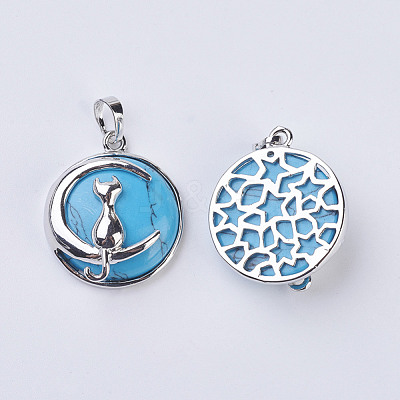 Synthetic Turquoise Kitten Pendants G-K234-D08-1