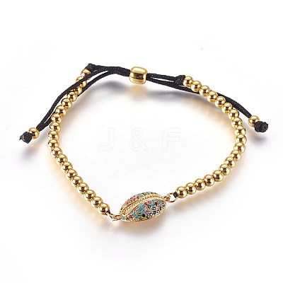 Adjustable Brass Micro Pave Cubic Zirconia Beaded Bracelets BJEW-L652-13G-1