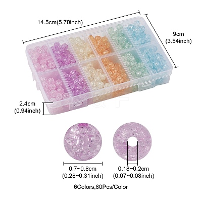 480Pcs 6 Colors Transparent Crackle Acrylic Beads MACR-YW0002-51-1