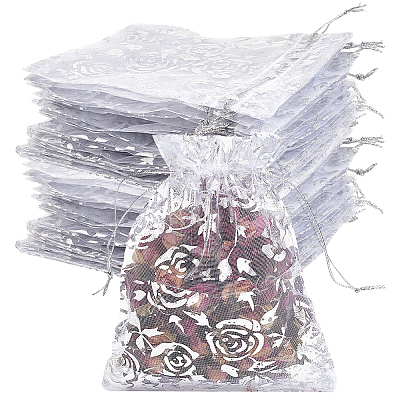 100Pcs Rose Printed Organza Bags OP-SP0001-06C-1