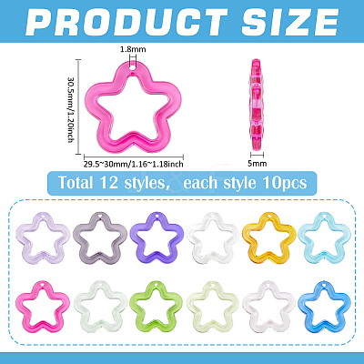 120Pcs 12 Colors Transparent Acrylic Beads MACR-PH0002-08-1