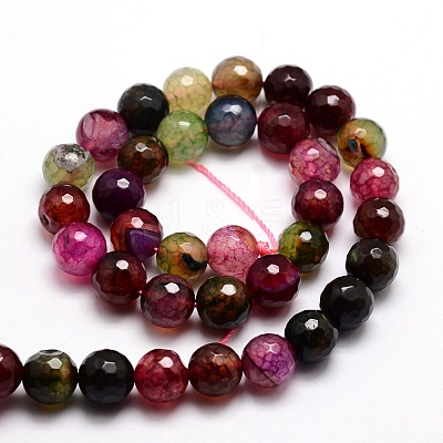Dyed Natural Agate Faceted Round Beads Strands G-E320E-8mm-03-1