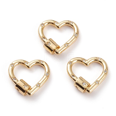 Brass Micro Pave Clear Cubic Zirconia Screw Carabiner Lock KK-C100-45G-G-1