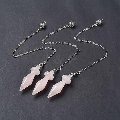 Natural Rose Quartz Pointed Dowsing Pendulums AJEW-B020-05P-07-1