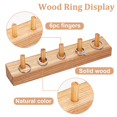 Rectangle Wood Finger Ring Display Holder RDIS-WH0018-05-1