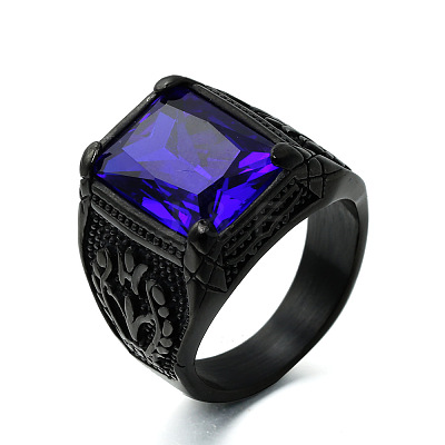 316L Stainless Steel & Cubic Zirconia Men's Vintage Carved Finger Rings FS-WG82D33-66-1