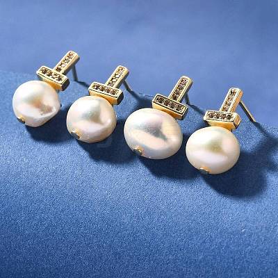 Natural Pearl Ear Studs EJEW-L099-09G-1