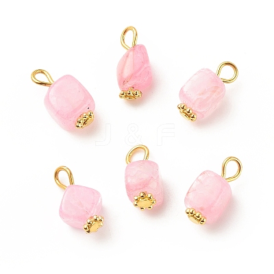Natural Agate Cube Charms with Golden Tone Iron Loops PALLOY-JF01586-20A-1