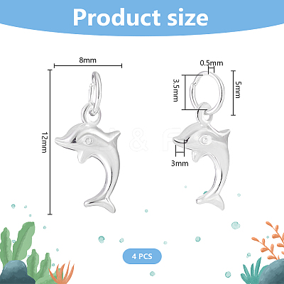 4Pcs 925 Sterling Silver Dolphin Charms STER-PH0002-30-1