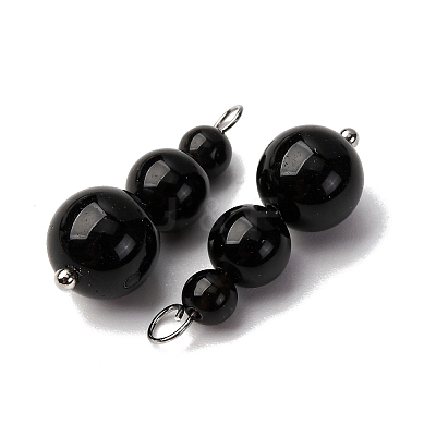 Natural Obsidian Round Beaded Pendants PALLOY-JF02867-07-1