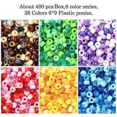 480Pcs 6 Colors Opaque & Transparent Plastic Beads KY-YW0001-75A-1