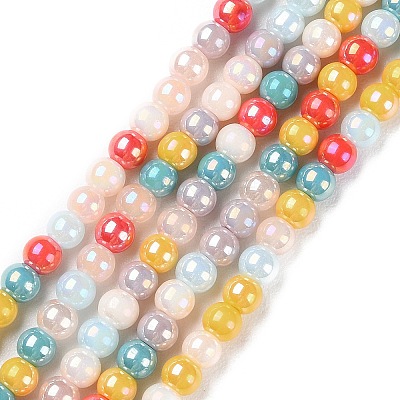 Opaque Electroplate Glass Beads Strands X-GLAA-P056-4mm-A01-1