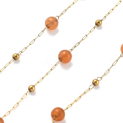 Natural Red Aventurine & 304 Stainless Steel Beads Link Chains CHS-K021-08A-05-1