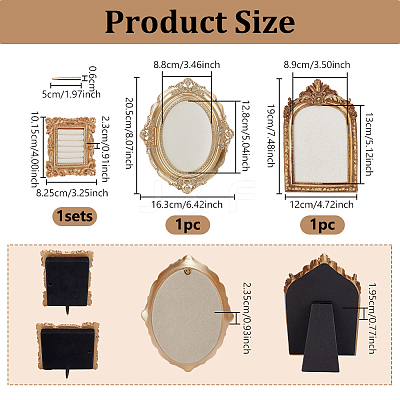 3Pcs 3 Styles Resin & Linen Photo Frame Jewelry Necklace Display Stands ODIS-OC0001-97-1