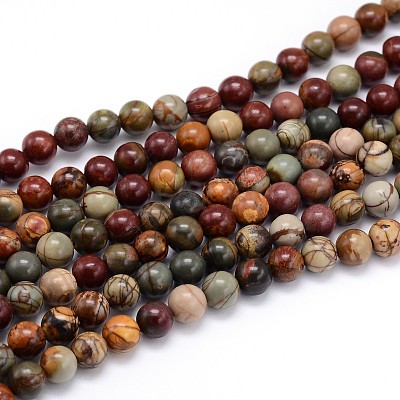 Natural Polychrome Jasper/Picasso Stone/Picasso Jasper Round Bead Strands G-J303-16-10mm-1