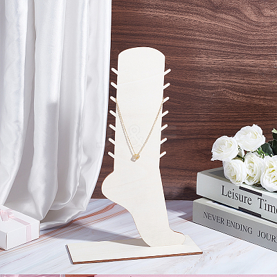 Desktop Wooden Anklet Organizer Display Stands ODIS-WH0086-190-1