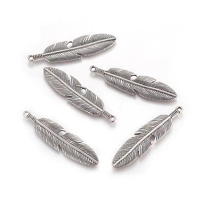 Tibetan Style Alloy Feather Big Pendants X-TIBEP-A12720-AS-RS-1