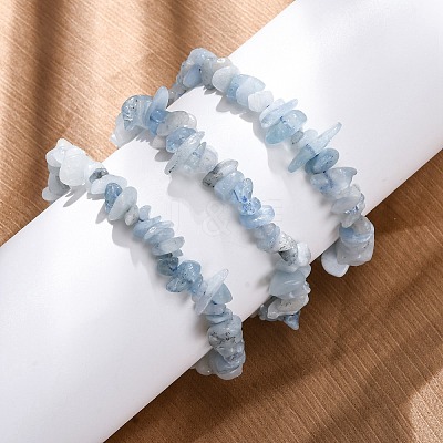 Natural Aquamarine Chip Beaded Stretch Bracelets for Women Men X-BJEW-K277-01-1