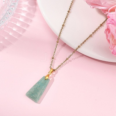 Natural Amazonite Faceted Trapezoid Pendant 304 Stainless Steel Satellite Chain Necklaces NJEW-JN06071-02-1