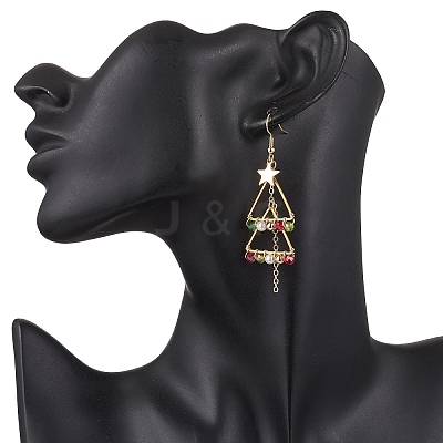 Brass Shell Pearl Bead Dangle Earrings EJEW-TA00670-1