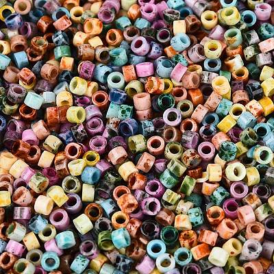 Opaque Picasso Cylinder Glass Beads SEED-Q039-06A-M-1