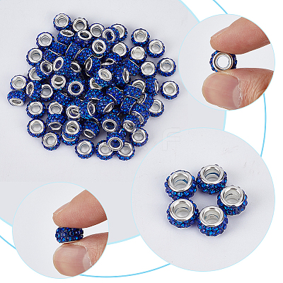 Handmade Polymer Clay Rhinestone European Large Hole Beads with Silver Color Plated Brass Cores FPDL-PA0001-02C-1