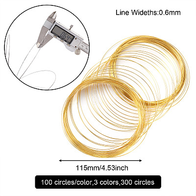 300 Circles 3 Colors Carbon Steel Memory Wire TWIR-FW0001-02-1