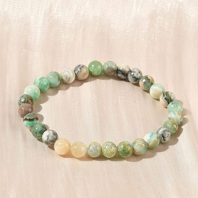 Natural Green Line Jasper Round Beaded Stretch Bracelets for Women BJEW-F535-02A-1