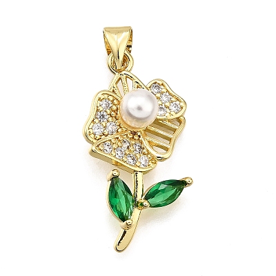 Rack Plating Brass Micro Pave Cubic Zirconia Pendants KK-K401-54G-1
