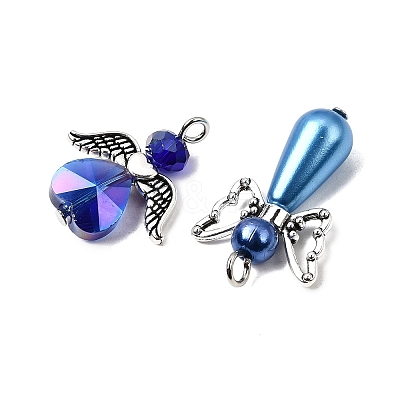 60Pcs 5 Styles Tibetan Style Alloy Butterfly Bead & ABS Plastic Pearl & Glass Pendants PALLOY-CA00016-1
