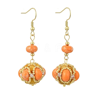 Glass Seed Bead and Synthetic Imperial Jasper Dangle Earrings EJEW-MZ00743-02-1
