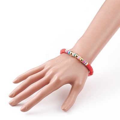 7Pcs Rainbow Polymer Clay Heishi Beads Stretch Bracelets Set BJEW-JB05889-1