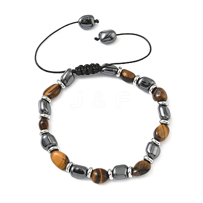 Natural Tiger Eye
& Non-magnetic Synthetic Hematite Beaded Braided Bead Bracelets for Men Women BJEW-Z148-08P-04-1