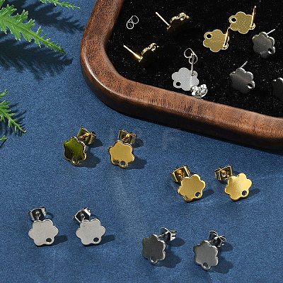 16Pcs 2 Colors 201 Stainless Steel Stud Earring Findings with Hole EJEW-FS0001-20-1
