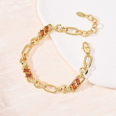 Ring & Paperclip Brass Micro Pave Cubic Zirconia Link Chain Bracelets for Women BJEW-D458-03G-07-1