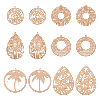 24Pcs 6 Style Rack Plating Brass Filigree Pendants KKC-TA0001-01-1