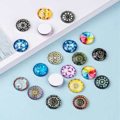 Mosaic Printed Glass Half Round/Dome Cabochons X-GGLA-N004-16mm-G-1