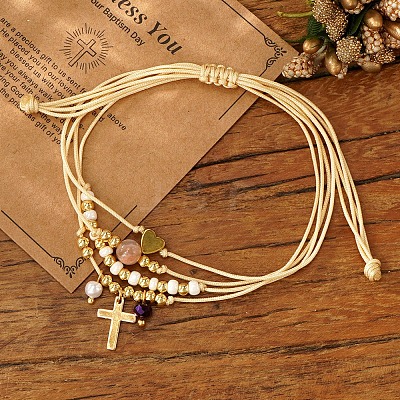Bohemian Style Brass & Imitation Pearl Beads Braided Bead Bracelets AF5105-2-1