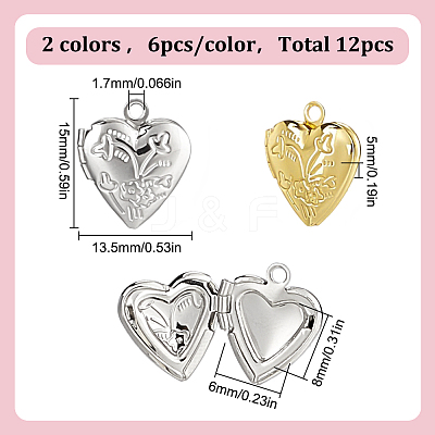 12Pcs 2 Colors Brass Locket Pendants KK-HY0004-05-1