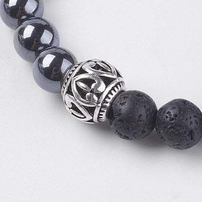 Natural Lava Rock Beads Stretch Bracelets BJEW-E326-04-1